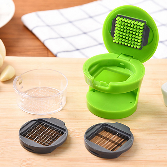 1pcs multifunction Plastic Garlic Press Presser Crusher Slicer Grater Dicing Slicing and Storage Kitchen Vegetable Tool