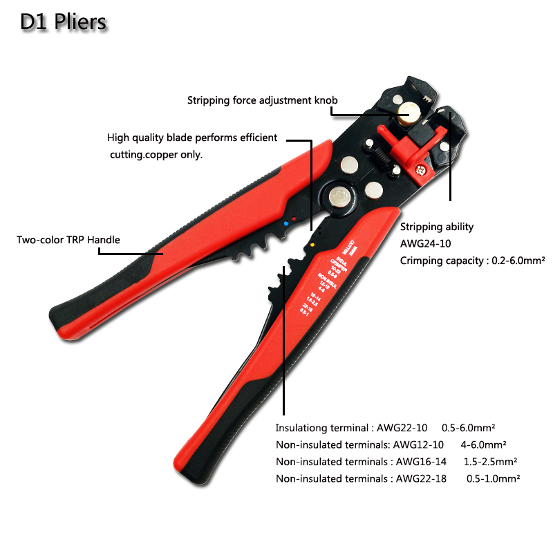 Multitool crimping pliers terminal set, full/Pre-insulating jointcrimp sleeves electrical terminals for cable 0.5-6mm2 AWG22-10