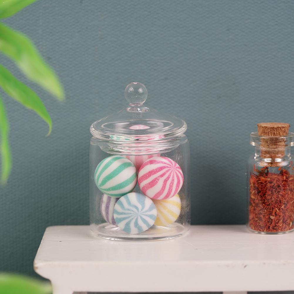 1/12 Dollhouse Miniature Glass Candy Jar Simulation Toy Bottle Kitchen Model Candy Toy Decora For Home Scale Pretend P9G3