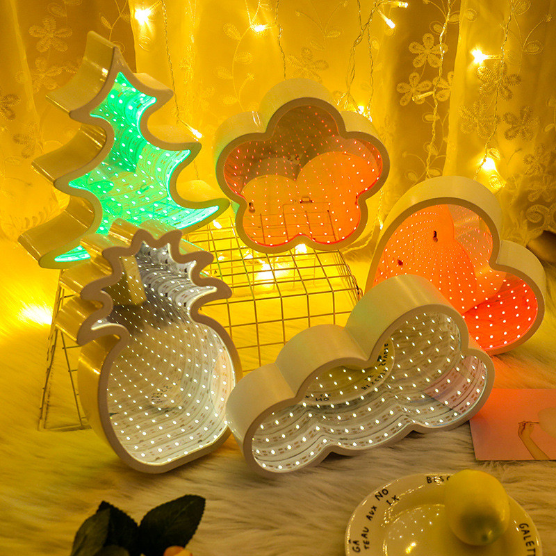 Home Decoration LED Tunnel Christmas Tree Mirror Pineapple Five-pointed Star 3D Night Light