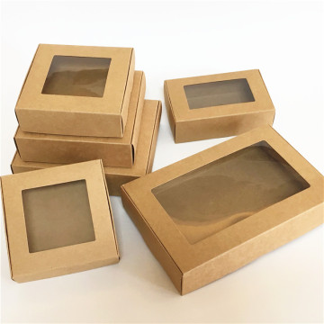 10pcs Window Gift Box Kraft Paper Box Transparent PVC Window Soap Boxes Jewelry Gift Packaging Box Wedding Favors Candy Box