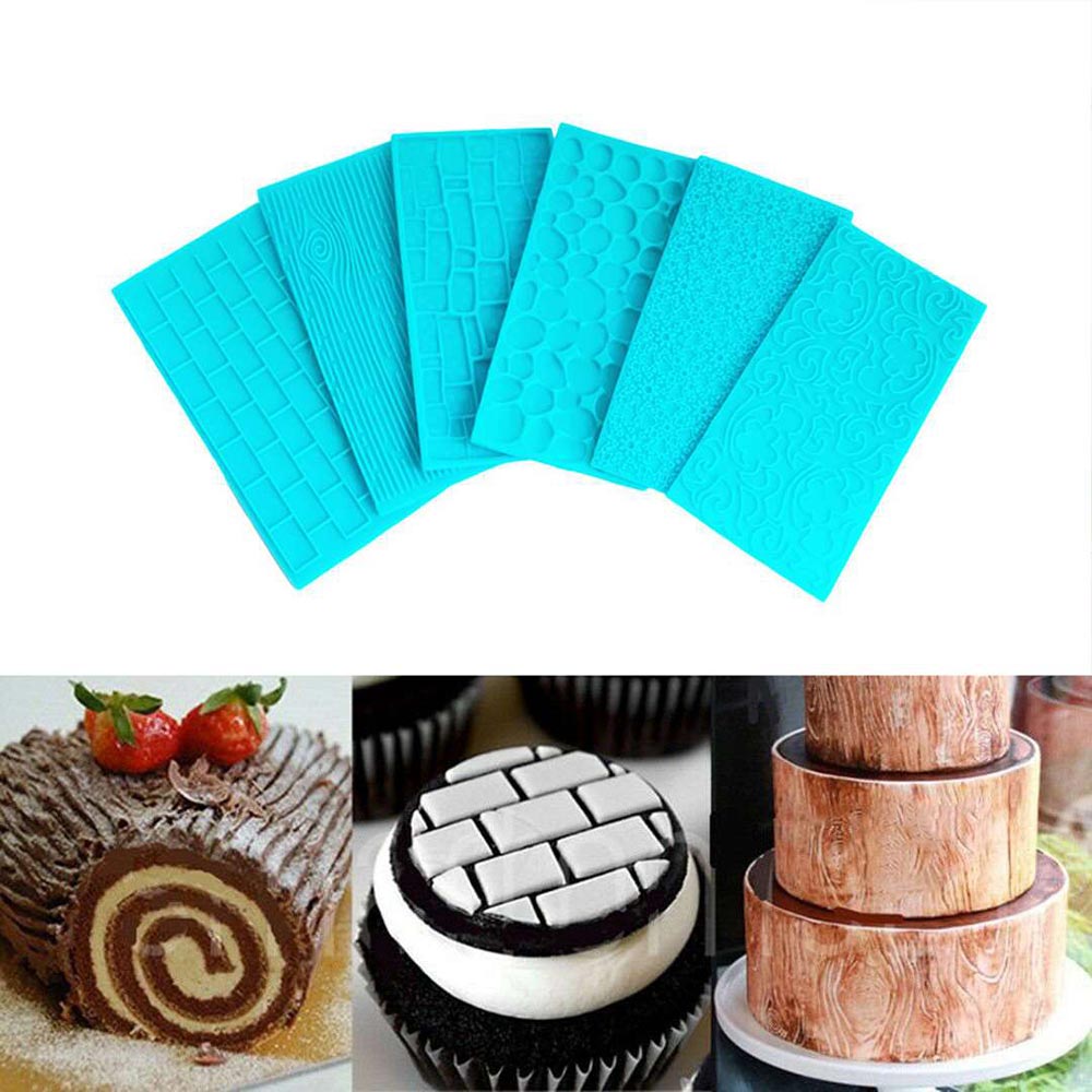 6pc Cake Printing Mold Embossed Icing Moulds Kits Brick Wood Cobble And Pebble Designs DIY Kitchen Baking Tools