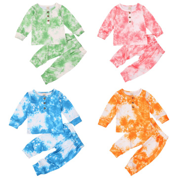 New Born Baby Boy Girl Tie-dyed Clothes Set, 2-piece Baby Warm Clothing, Long Sleeve Button Top, Long Pants Suits Spring Autumn