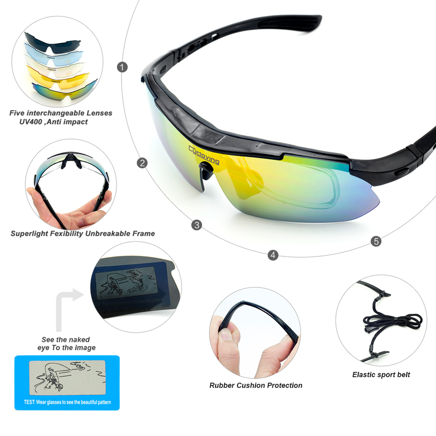 Cycloving Cycling Sunglasses sport sun glasses TR90 Glasses Set Men/Women Eyewear MTB Bicycle bike goggles