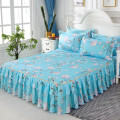 3PCS Bed Skirt Flower Printed Fitted Sheet Cover Home Graceful Bedspread Bed Linens Bedroom Decor Mattress Cover Pillowcase