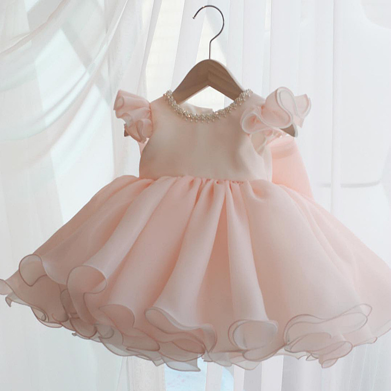 Baby Dress Flower Christening Ball Gown Dress Clothes Girls Princess Dresses Big Bow Girl Beading Party Wedding Birthday Dress