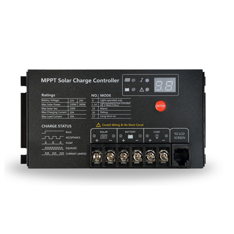 10A MPPT Solar Charger Controller High Efficiency 10A 12V/130W 24V/260W CE ROHS For Home Application use
