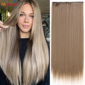 Alileader Best Colorful Long Straight Hairpiece Smooth Thick 5 Clips Synthetic Hair Extension Clip in