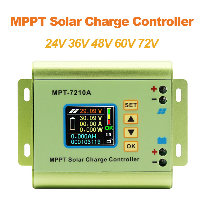 MPT-7210A LCD MPPT Solar Panel Charge Controller Aluminum Alloy for Lithium Battery output 600W 24V 36V 48V 60V 72V battery pack
