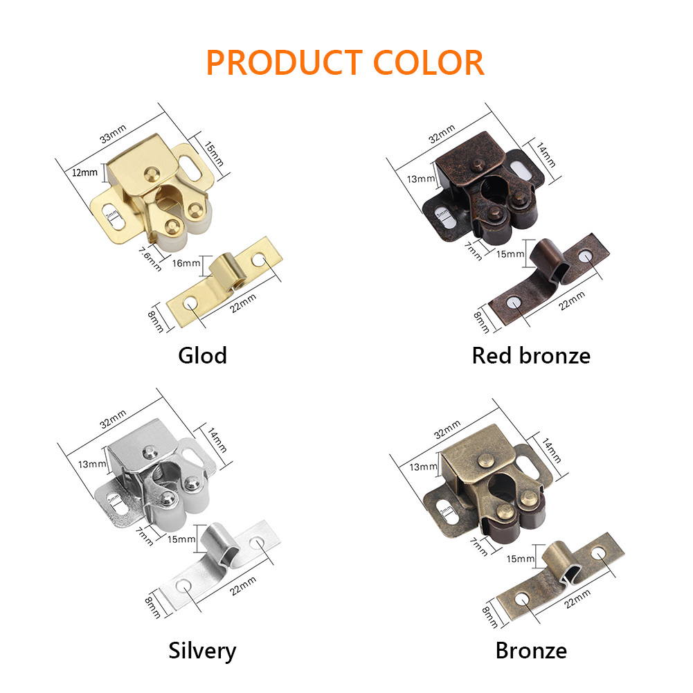 1PCS 4Color Double Roller Catch With Prong and Ball For Cabinet Doors Latch Closer Silver Bronze Durable ToUsed