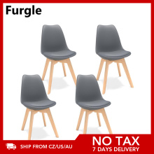 Furgle Black 4Pcs Dining Chair Modern Bar Chair Kitchen Chair with Padded Seat Faux Leather Tulip Beech Wooden Legs Lounge Chair