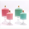 Wholesale glass geo cut candy jar with base