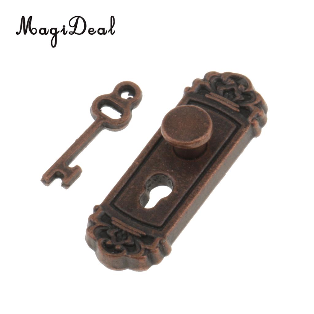 MagiDeal 4 Pieces 1/12 Dollhouse Miniature Vintage Door Locks with Keys for Dollhouse DIY Furniture Toys Accs-Bronze