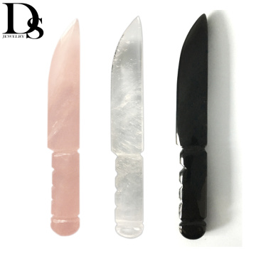 DS Natural Quartz Crystal Knife Hand Carved Rose Quartz Obsidian Knife Crystal Crafts Home Decoration Gifts