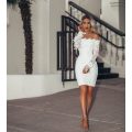 Short Prom Dress Boat Neck Long Sleeves Birthday Party Lace Pack Hip Costumes Cocktail Dresses Sexy Slim Vestido De Encaje