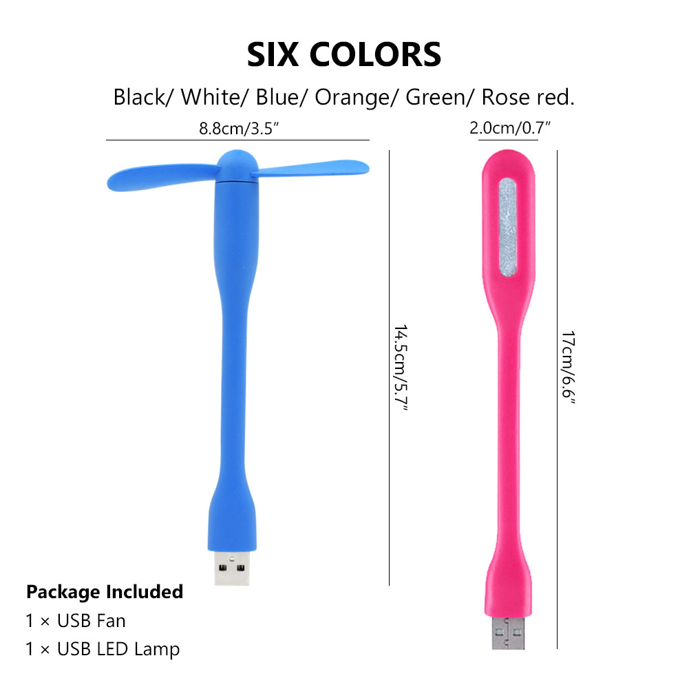 Mini Flexible Bendable USB Fan and USB LED Light Lamp USB Gadgets hand fan night light For Power Bank PC for Laptop