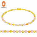 HAOHUPO Original Baltic Amber Teething Necklace for Women Supply Certificate Pink Crystal + Gold Amber Bracelet for Baby Gift