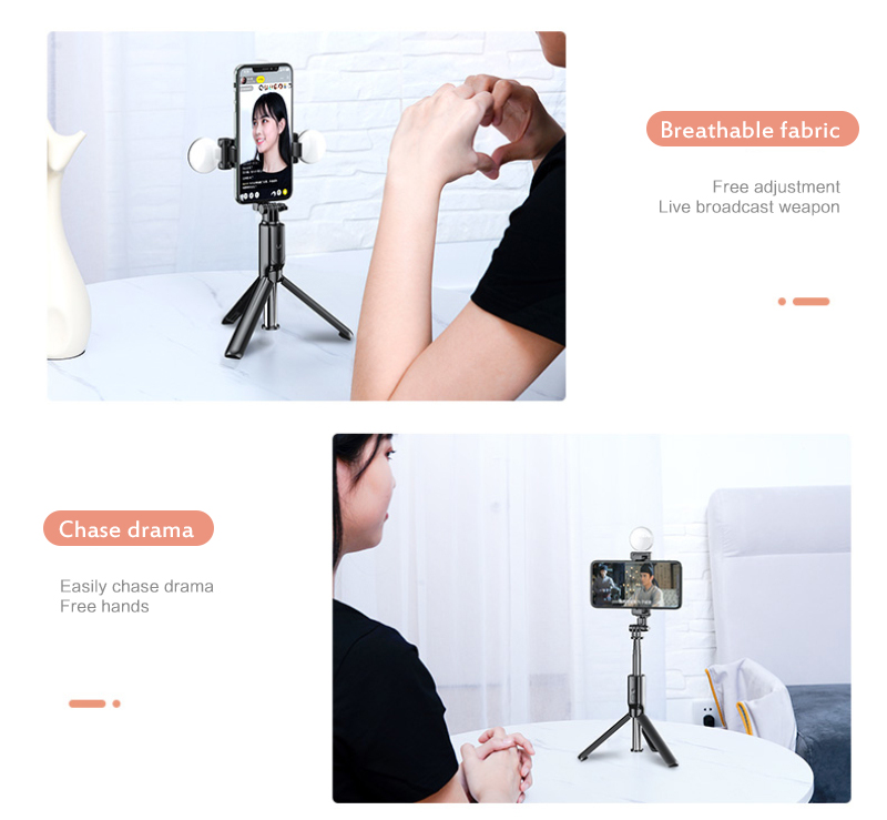 2 IN 1 Wirleless Bluetooth Mini Selfie Stick Fill Light Ring Remote Extendable Foldable With Tripod For Ios/Android Smartphone