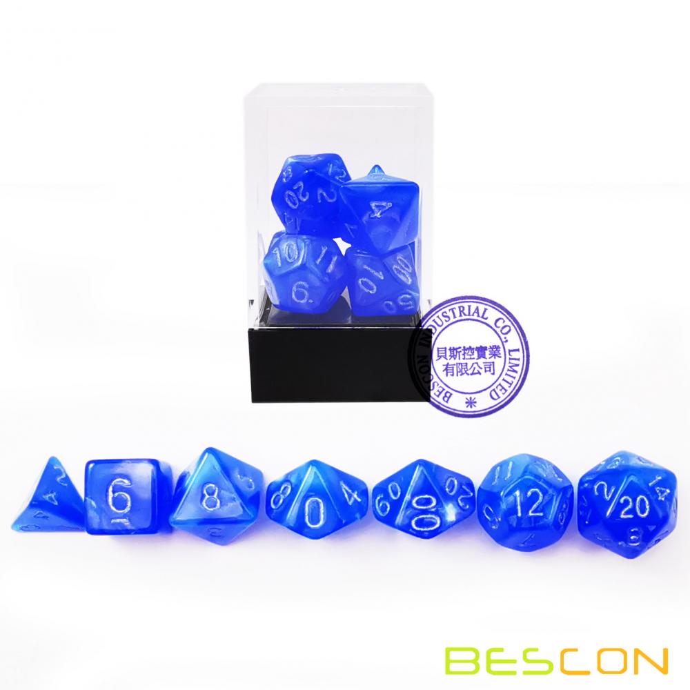 Bescon Moonstone Dice Set Dodgerblue, Bescon Polyhedral RPG Dice Set Moonstone Effect