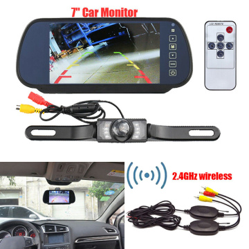 1 Set 7 Inch Car Rear View Mirror Monitor License Frame Camera 2.4G Wireless Video Transmitter Receiver Kit Auto Accessories