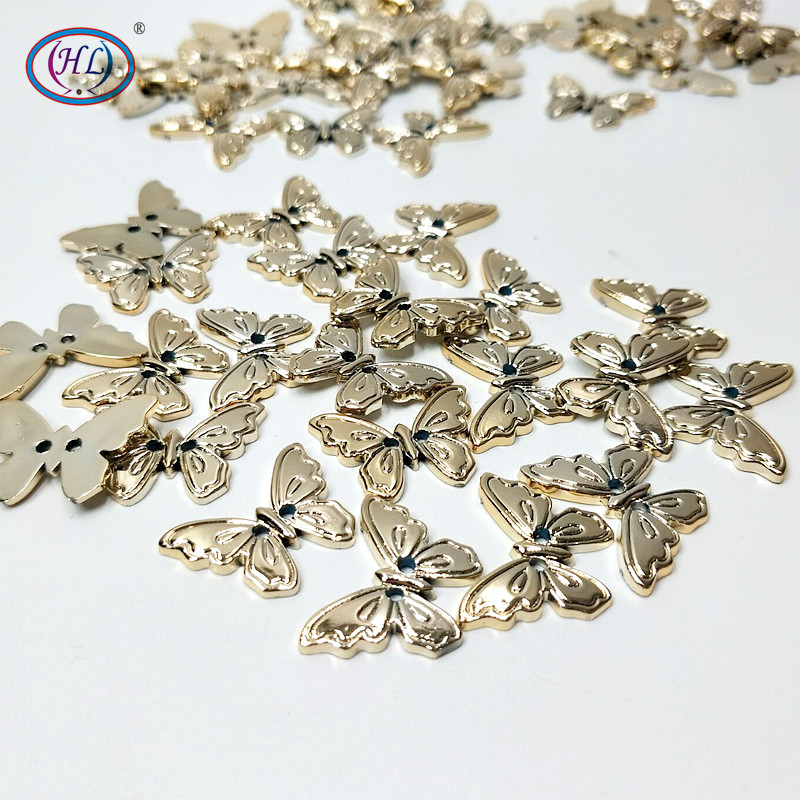 HL 22mmx17mm 50pcs 2 Holes Plating Plastic Butterfly Buttons Apparel Sewing Accessories Diy Scrapbooking Crafts