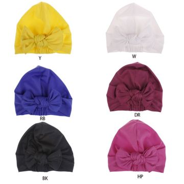 Toddler Baby Children Swimming Cap Bright Solid Color Pleated Twist Bowknot Sports Newborn Beanie Stretchy Bath Sun Hat 0-6T