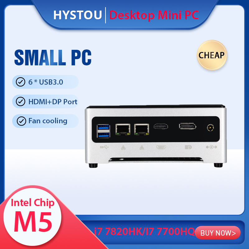Mini PC Core i7 7820HK i5 7440HQ Dual M.2 NVME SSD M.2 Wifi Windows 10 Pro HDMI DP Client max 64GB RAM small desktop computer