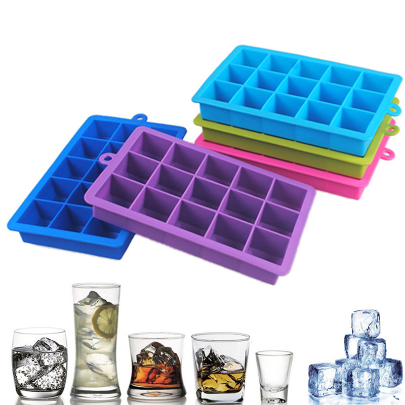 New DIY Ice Cube Mold Square Shape Silicone Ice Tray Fruit Ice Cube Ice Cream Maker Kitchen Bar Drinking Accessories 5 Colors