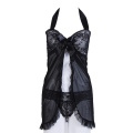 Meihuida Women Sexy Sleeveless Halter Dresses+G-string Sleepwear Bow Lace Lingerie Erotic Sex See-Through Dress Underwear