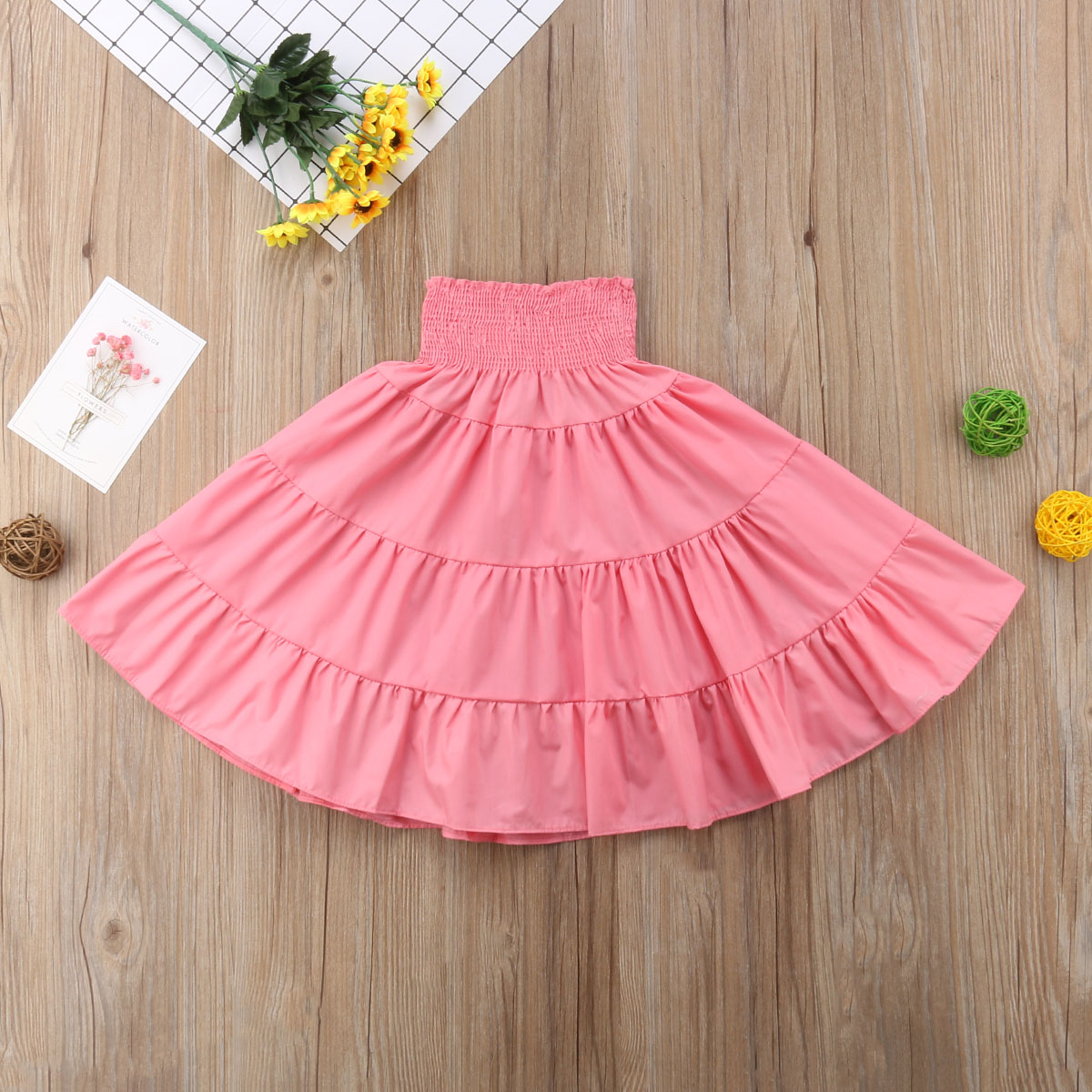 2018 Brand New Holiday Beach Boho Summer Toddler Baby Girls Skirts Ruffles Solid Bouffancy High Waist A-Line Skirts 1-5Y