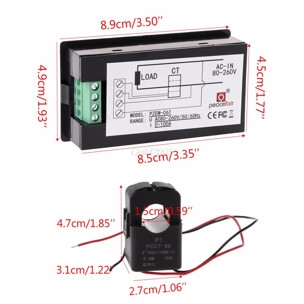 AC 80-260V 100A Voltage Current Watt Power Energy Meter PZEM-061 with Split CT Tester Tools June Whosale&DropShip