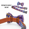 Printed Bowknot Dog Collar Padded Leather Dog Walking Leash Pet Collar Leash for Small Medium Large Dogs Cats Chihuahua