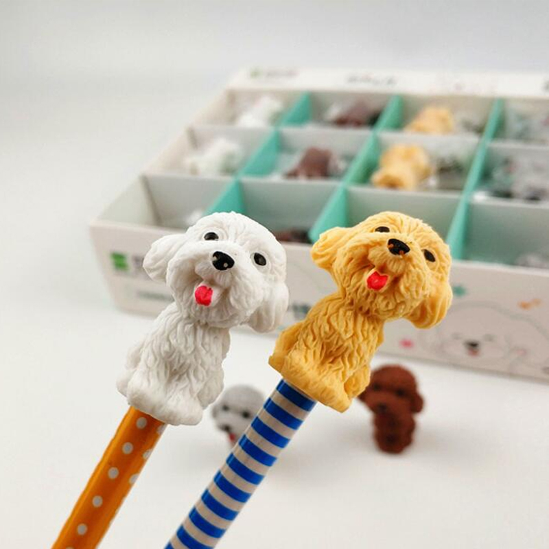 4pcs/lot Cute Mini Dog Eraser Cartoon Animals Pet Rubber Eraser Stationery School Supplies Kids Gifts