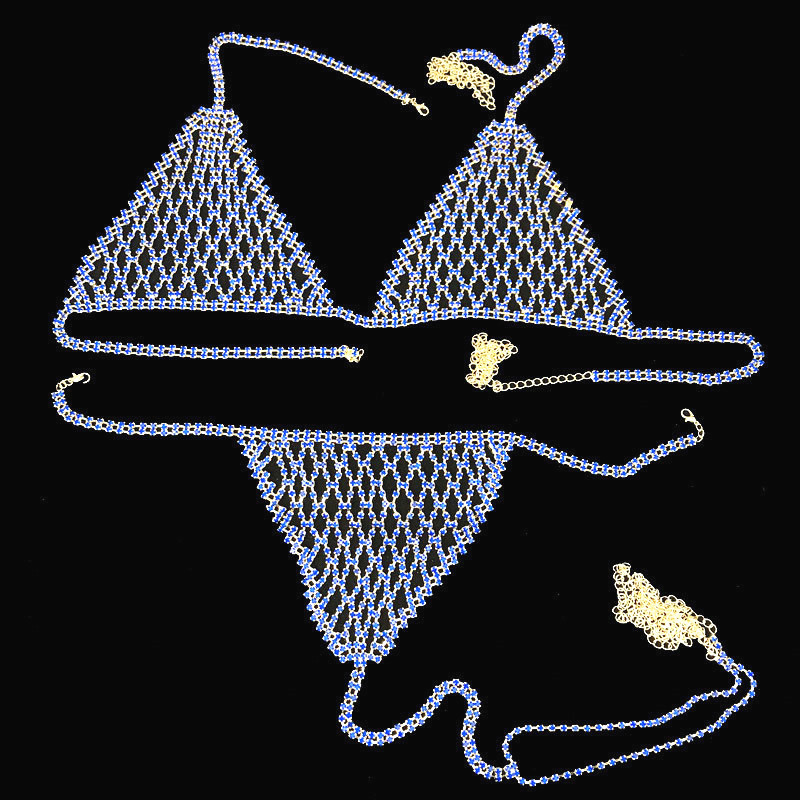 Women Fashion sexy luxury swimsuit bikini set body chain bra and panties jewelry jewelry crystal erotic underwear set