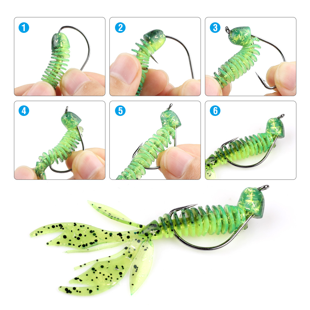 DONQL Silicone Fishing Lure 10pcs/lot Soft Baits + 5pcs Offset Hooks Easy Shiner Larva Worm Wobblers Swimbait Fishing Tackle Set