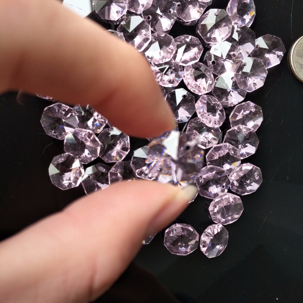 NEW 9 Colors 100PC Crystal AB Glass Lamp Prism Chandelier Chain Part DIY Octagon Bead Ornament 14MM