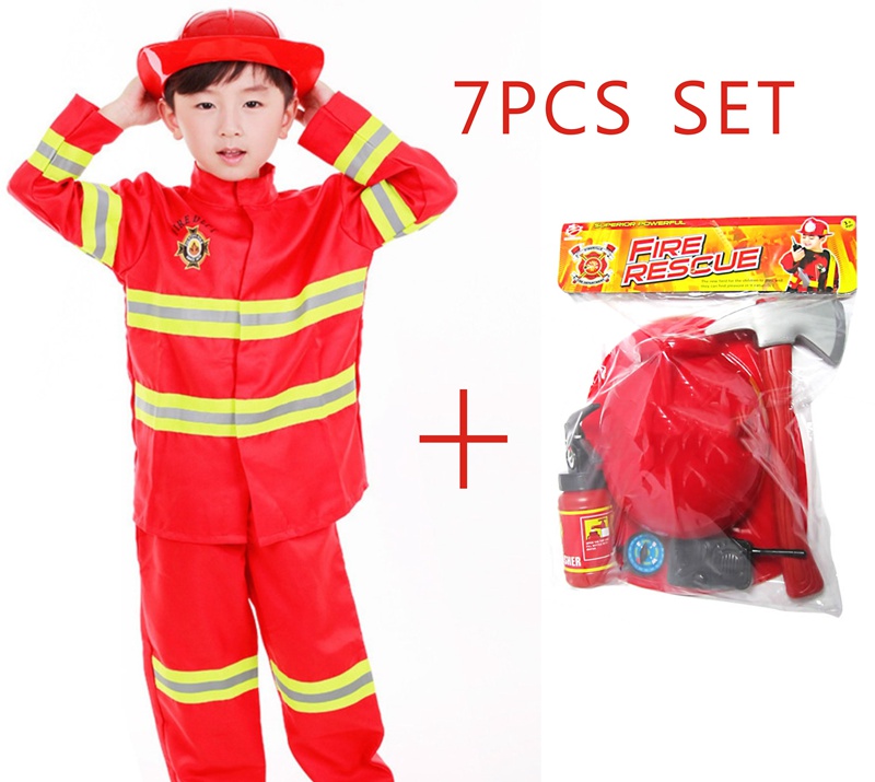 Umorden Kids Firefighter Cosplay Little Fireman Firemen Costume Uniform for Boy Child Halloween Carnival Party Costumes