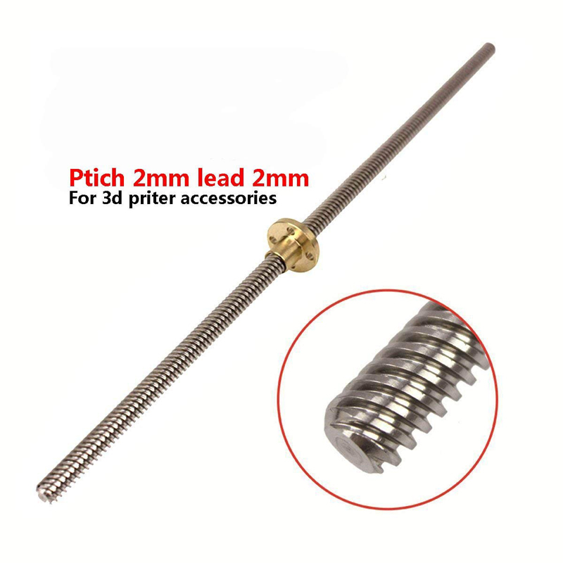 T8 Lead Screw 100mm 150mm 250mm 300mm 330mm 350mm 400mm 500mm 3D Printers Parts 8mm Trapezoidal Screws Copper Nuts Leadscrew