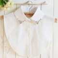 Linbaiway Women Shirt False Collar Bead Decoration Detachable Fake Collar V-neck Lapel Blouse Top Tie Clothes Accessories