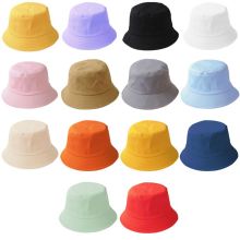 Korean Adult Kids Summer Foldable Bucket Hat Solid Color Hip Hop Wide Brim Beach UV Protection Round Top