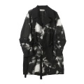 Men Print Bandage Loose Casual Trench Coat Outerwear Male Women Couple Streetwear Hip Hop Long Jacket Overcoat Cardigan