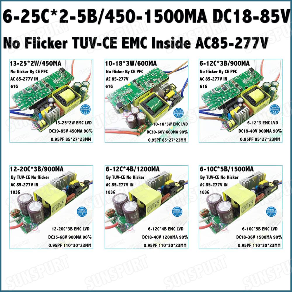 2-20PCS TUV-CE No Flicker PFC Inside 20-60W AC85-277V LED Driver 6-25Cx2-5B 450-1500mA DC18-85V Constant Current Free Shipping