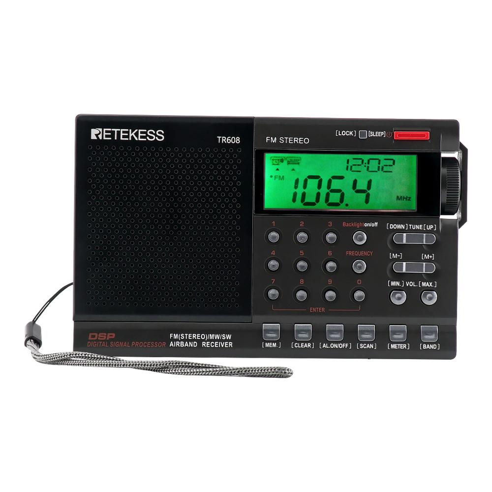 RETEKESS TR608 Portable Radio Aviation Band FM MW SW Air Band Receiver Radio Aerial Band Receiver Speaker with LCD Display