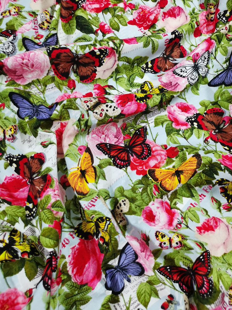 Lively Butterfly flying in blossom flower Cotton Fabric Rose Dramatic Printing Colorful Patchwork Textile Tissue Decor Home