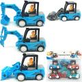 4 Pack Construction Toys With Excavator Bulldozer Road Roller Lift Truck Toys For Toddlers Kids Random Color Inertia Car Toy