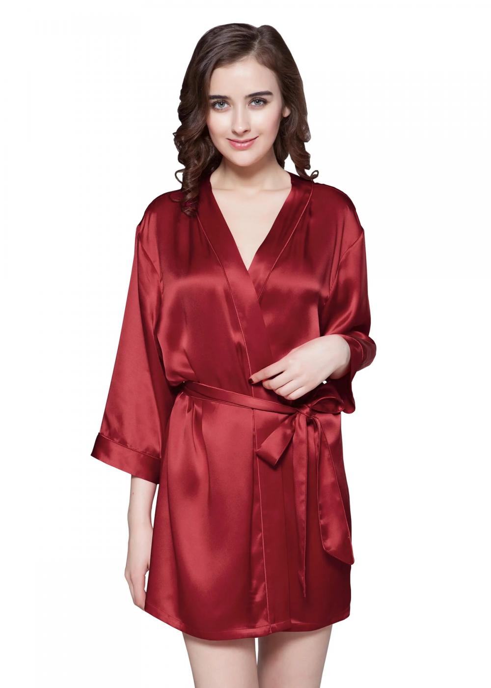 Women's Pure19 Momme Mini Cut Silk Robe Short Silky Robes Bridesmaid Bride Party Sleepwear Kimono Small~X-Large