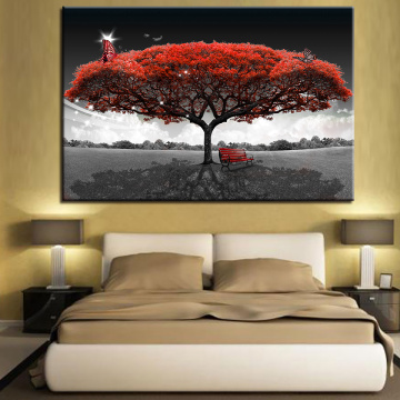 Art Poster Style Wall Pictures For Living Room 1 Panel Red Tree Landscape Abstract Canvas Cuadros Modern Decoration Paintings
