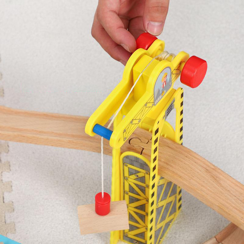 Wooden Train Track Accessories Hanging Tower Crane Magnetic Toys Thoman Railway Track Rail Transit Train Slot Toys For Children