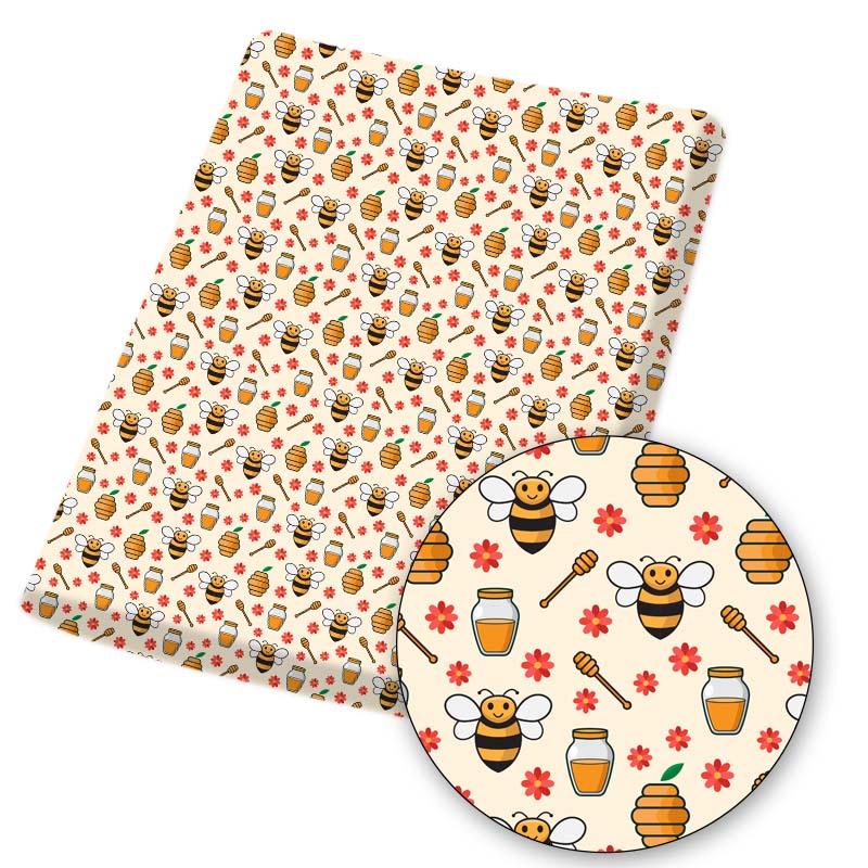 Polyester Cotton Fabric Cute Honey Bee Flower Printed Fabric DIY Sewing Home Textile Garment Bag Material IBOWS 80g 45*145cm/pc