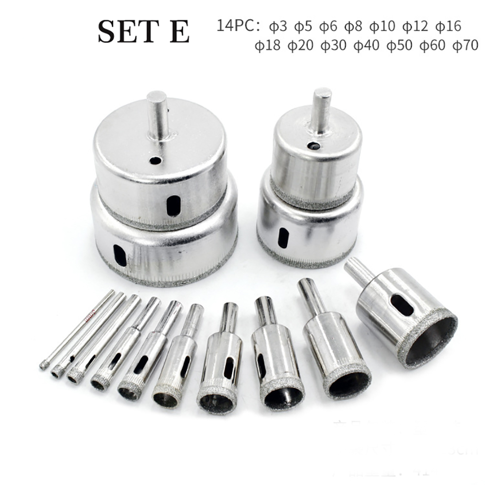 8 /10 /11 /14 /15 /16 pcs Diamond Coated Drill Bit Set Tile Marble Glass Ceramic Hole Saw Drilling Bits For Power Tools 3mm-70mm